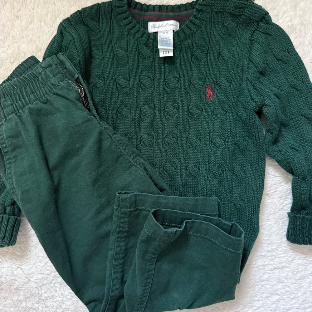 Ralph Lauren Green Cable Knit Sweater and Pants Set